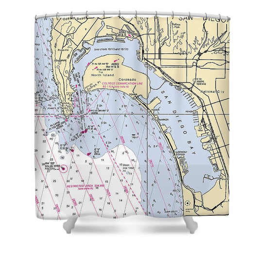 San Diego Harbor California Nautical Chart Shower Curtain