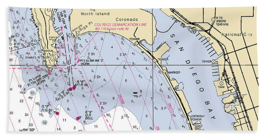 San Diego Harbor-california Nautical Chart - Beach Towel