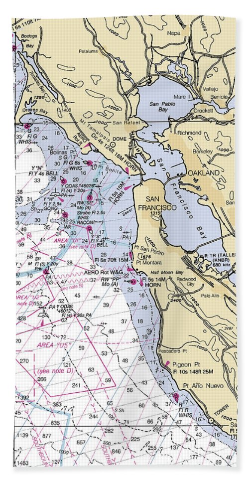San-francisco-harbor -california Nautical Chart _v6 - Bath Towel