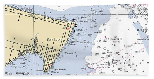 San Leon-texas Nautical Chart - Beach Towel