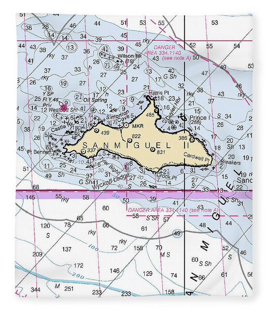 San Miguel Island California Nautical Chart Blanket