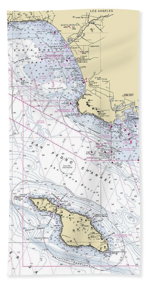 Santa-monica-catalina -california Nautical Chart _v6 - Beach Towel