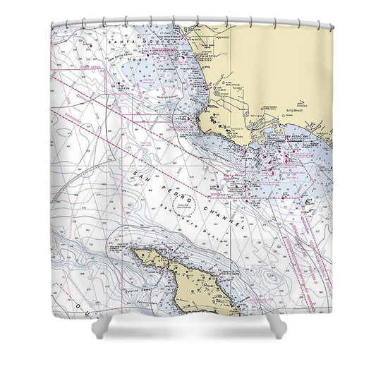 Santa Monica Catalina  California Nautical Chart _V6 Shower Curtain