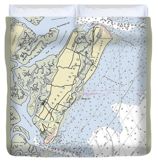 Sapelo Island Georgia Nautical Chart Duvet Cover