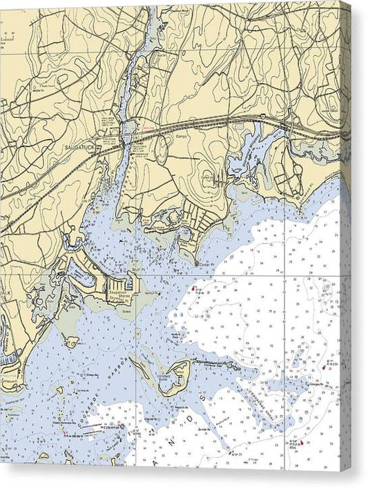 Saugatuck-Connecticut Nautical Chart Canvas Print