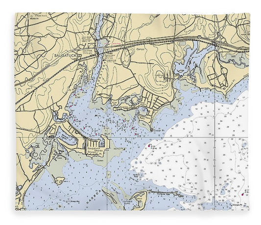 Saugatuck Connecticut Nautical Chart Blanket