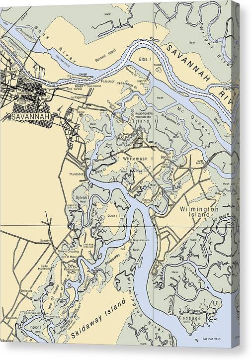 Savannah -Georgia Nautical Chart _V3 Canvas Print