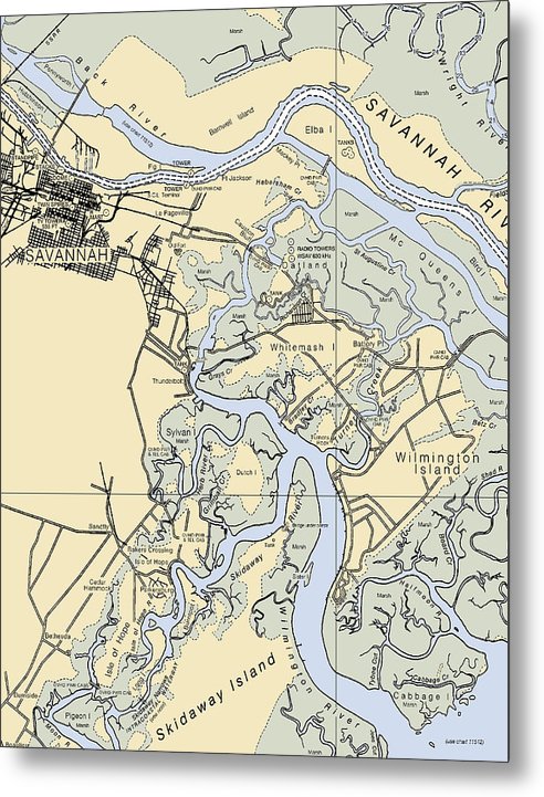 A beuatiful Metal Print of the Savannah -Georgia Nautical Chart _V3 - Metal Print by SeaKoast.  100% Guarenteed!