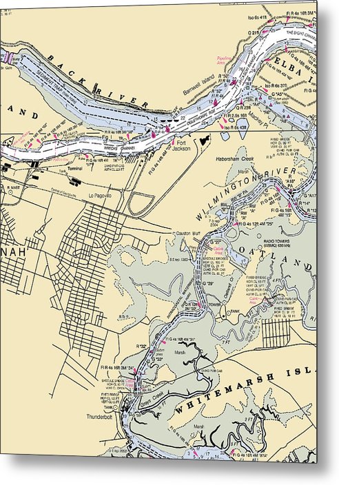 A beuatiful Metal Print of the Savannah Wilmington River-Georgia Nautical Chart - Metal Print by SeaKoast.  100% Guarenteed!