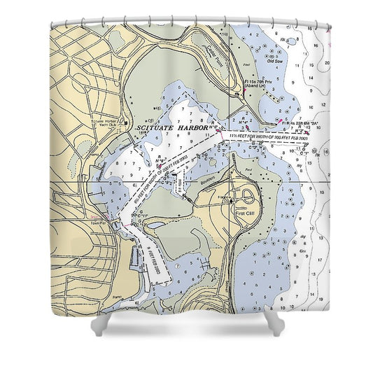 Scituate Harbor Massachusetts Nautical Chart Shower Curtain