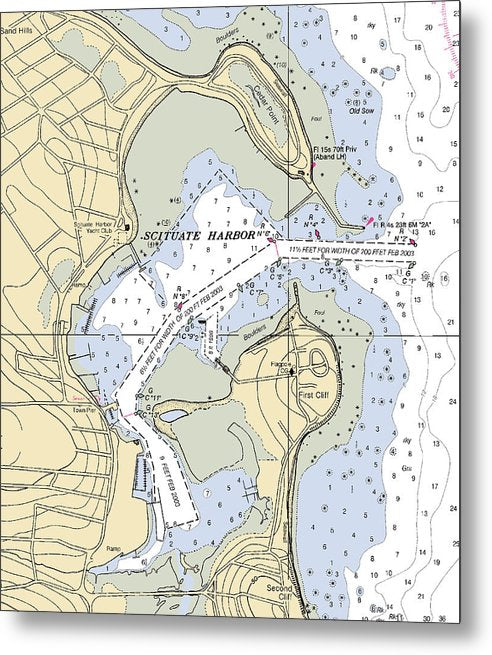 A beuatiful Metal Print of the Scituate Harbor-Massachusetts Nautical Chart - Metal Print by SeaKoast.  100% Guarenteed!