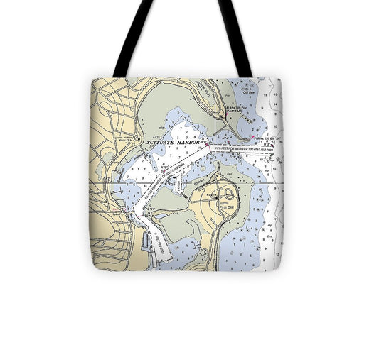 Scituate Harbor Massachusetts Nautical Chart Tote Bag