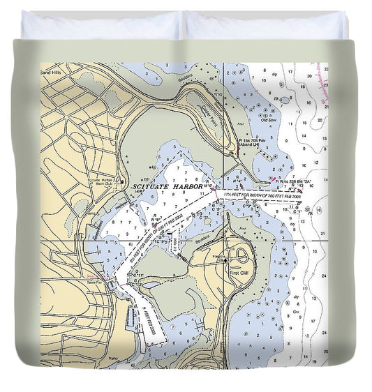 Scituate Harbor Massachusetts Nautical Chart Duvet Cover