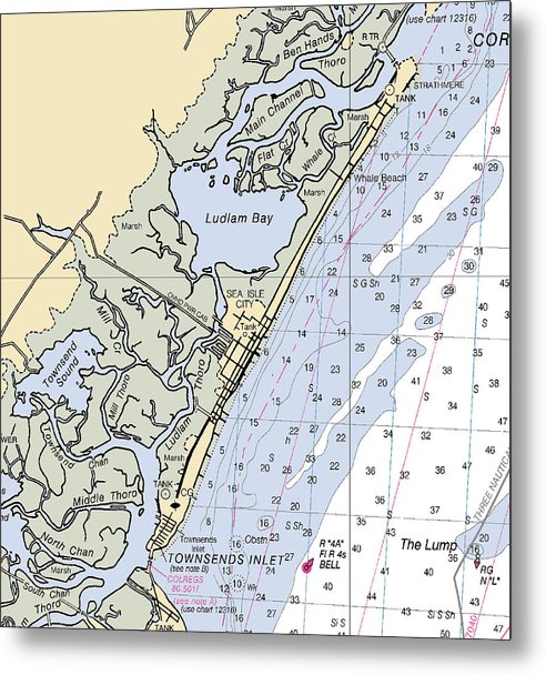A beuatiful Metal Print of the Sea Isle City-New Jersey Nautical Chart - Metal Print by SeaKoast.  100% Guarenteed!