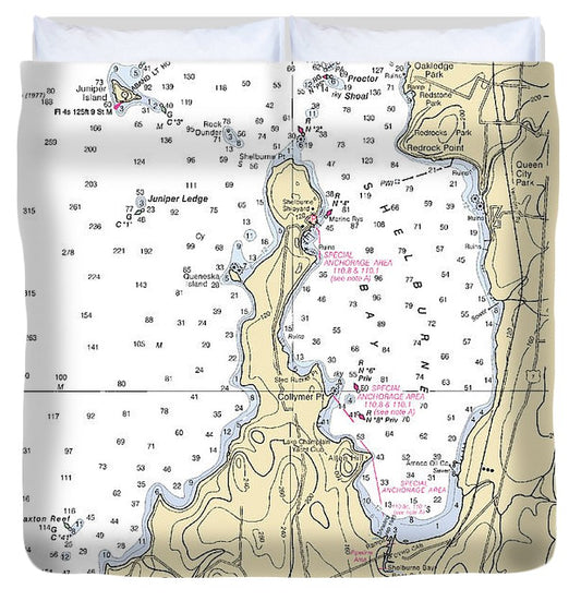Shelburne Bay Lake Champlain  Nautical Chart Duvet Cover