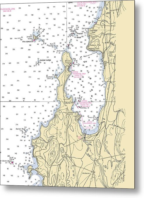 A beuatiful Metal Print of the Shelburne Bay-Lake Champlain  Nautical Chart - Metal Print by SeaKoast.  100% Guarenteed!