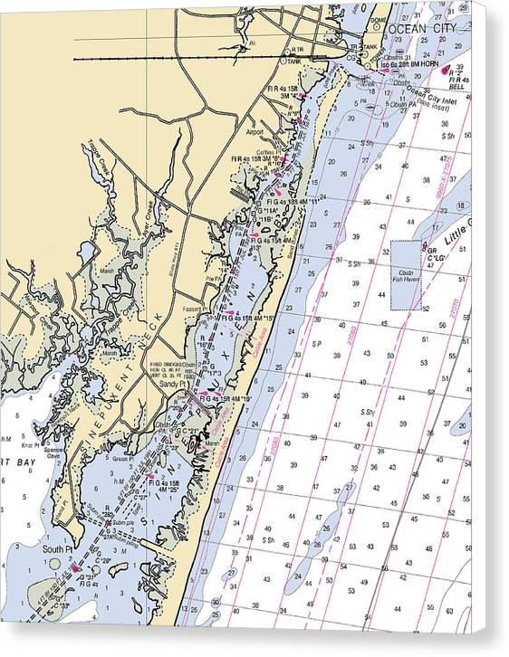 Sinepuxent-Maryland Nautical Chart – 7" x 8" – Canvas Nautical Chart Print by SeaKoast