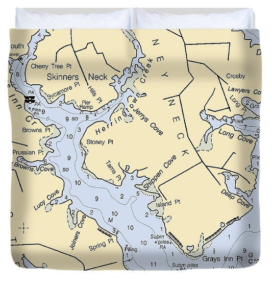 Skinners Neck Maryland Nautical Chart Duvet Cover