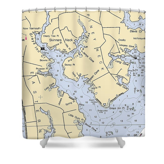 Skinners Neck Maryland Nautical Chart Shower Curtain