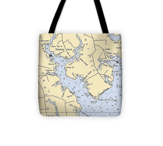 Skinners Neck Maryland Nautical Chart Tote Bag