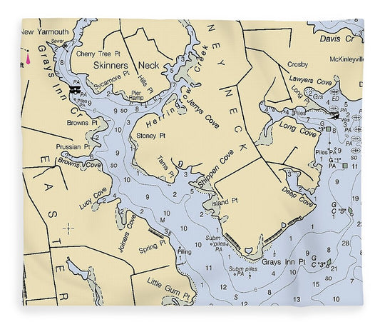Skinners Neck Maryland Nautical Chart Blanket