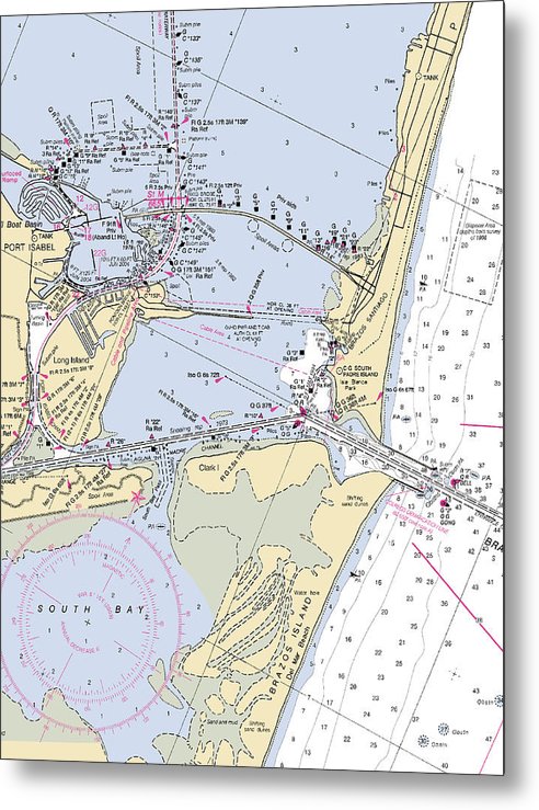 A beuatiful Metal Print of the South Padre Island-Texas Nautical Chart - Metal Print by SeaKoast.  100% Guarenteed!