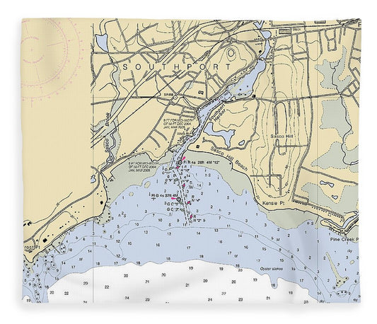 Southport Connecticut Nautical Chart Blanket
