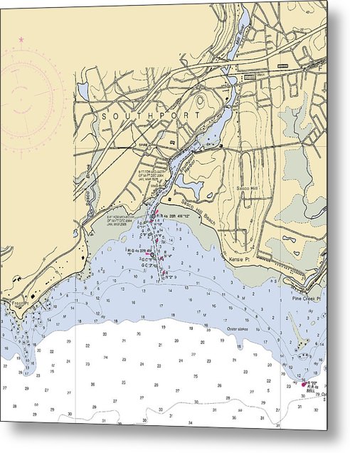 A beuatiful Metal Print of the Southport-Connecticut Nautical Chart - Metal Print by SeaKoast.  100% Guarenteed!