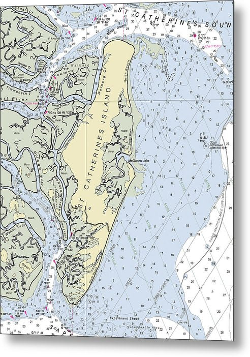 A beuatiful Metal Print of the St Catherines Island Georgia Nautical Chart - Metal Print by SeaKoast.  100% Guarenteed!