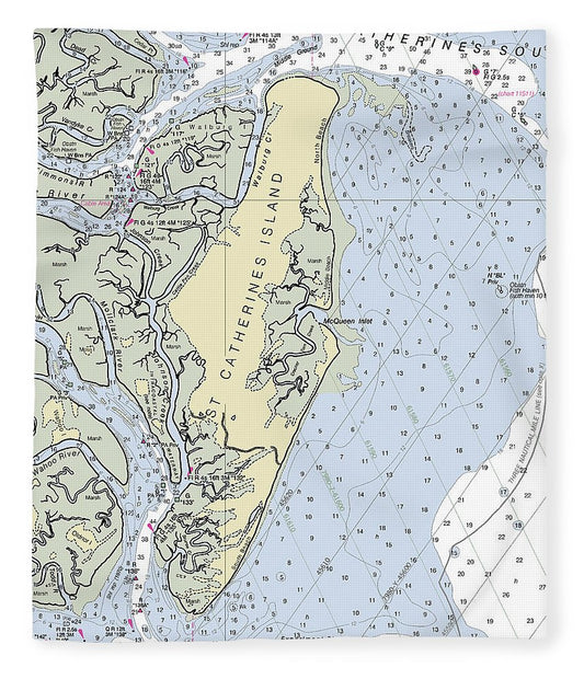 St Catherines Island Georgia Nautical Chart Blanket