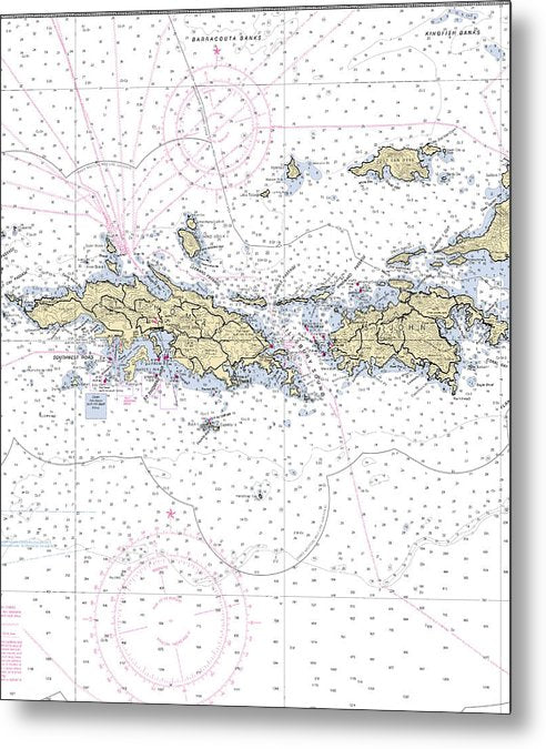 A beuatiful Metal Print of the St John St Thomas-Virgin Islands Nautical Chart - Metal Print by SeaKoast.  100% Guarenteed!