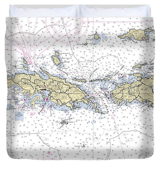 St John St Thomas Virgin Islands Nautical Chart Duvet Cover