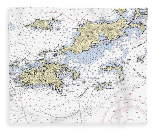 St John Tortola Virgin Islands Nautical Chart Blanket