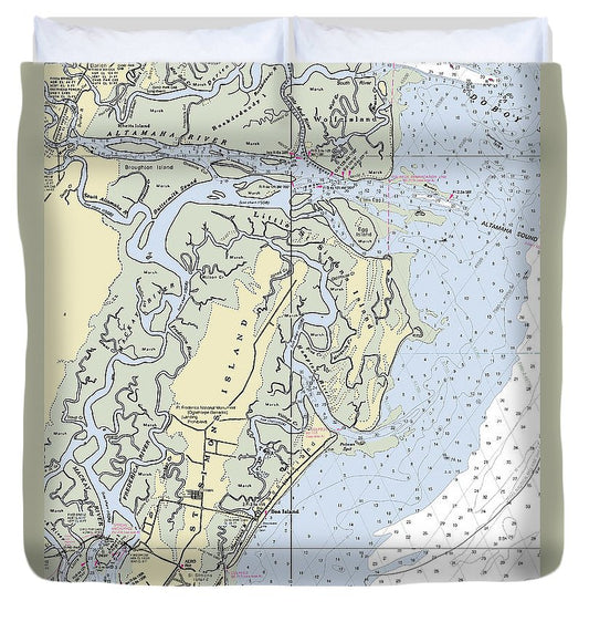 St Simons Island Georgia Nautical Chart Duvet Cover