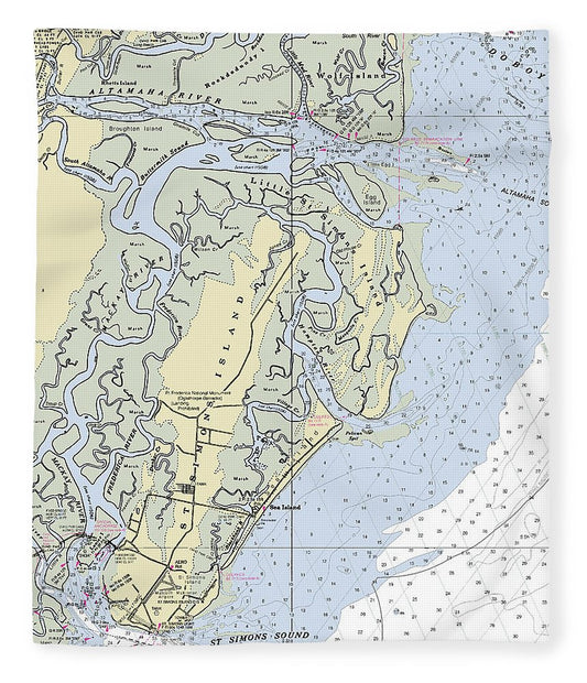 St Simons Island Georgia Nautical Chart Blanket