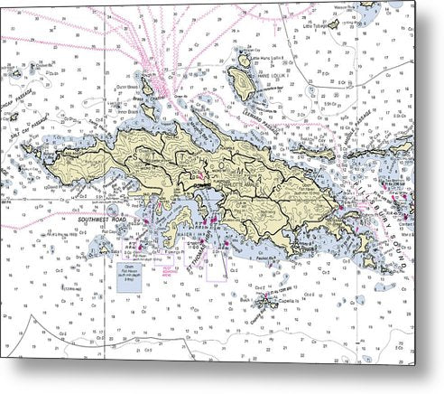 A beuatiful Metal Print of the St Thomas Virgin Islands Nautical Chart - Metal Print by SeaKoast.  100% Guarenteed!