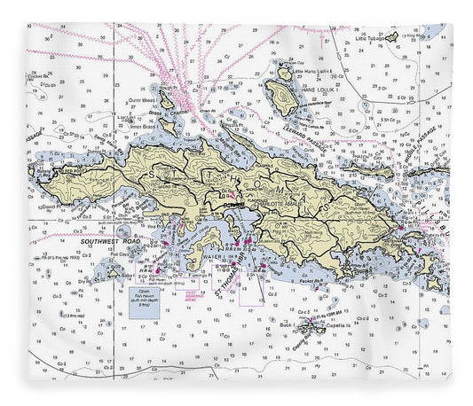 St Thomas Virgin Islands Nautical Chart Blanket