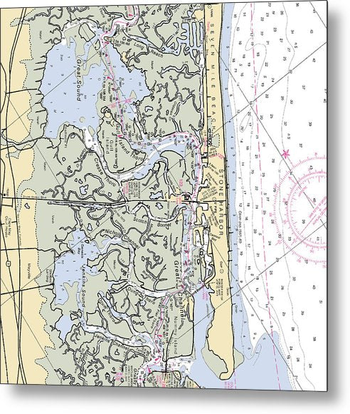A beuatiful Metal Print of the Stone Harbor-New Jersey Nautical Chart - Metal Print by SeaKoast.  100% Guarenteed!
