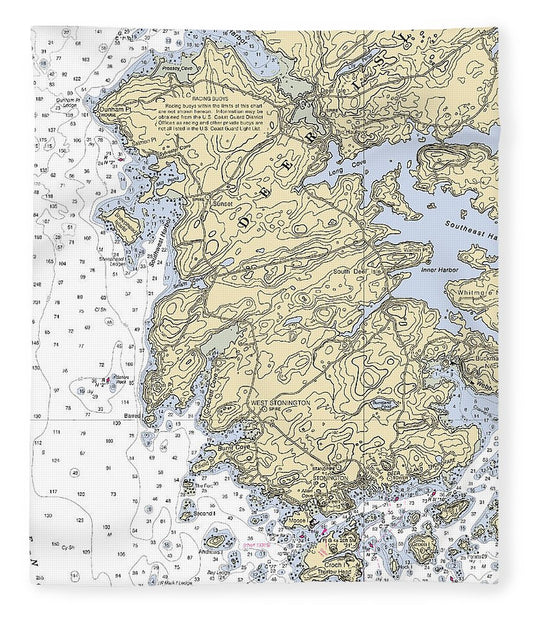 Stonington Maine Nautical Chart Blanket