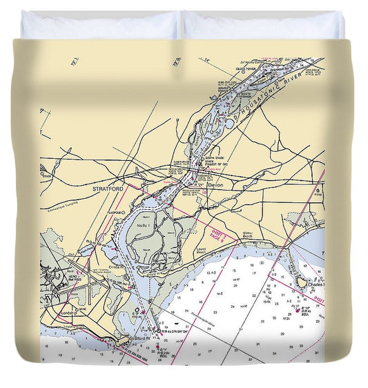 Stratford  Connecticut Nautical Chart _V2 Duvet Cover