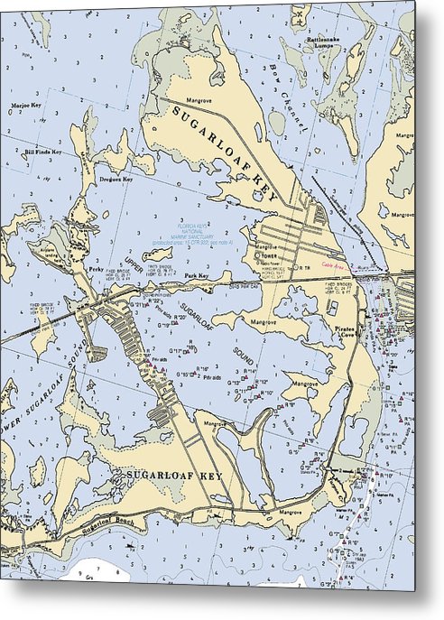 A beuatiful Metal Print of the Sugarloaf Key-Florida Nautical Chart - Metal Print by SeaKoast.  100% Guarenteed!