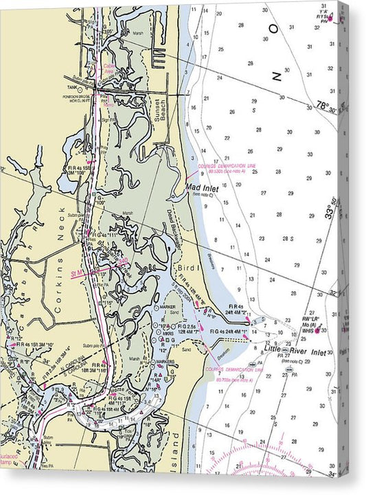 Sunset Beach North Carolina Nautical Chart Canvas Print