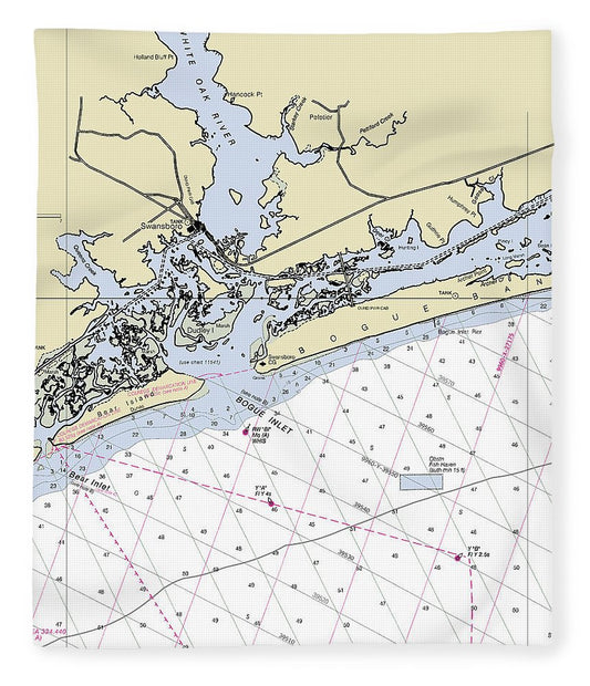 Swansboro North Carolina Nautical Chart Blanket