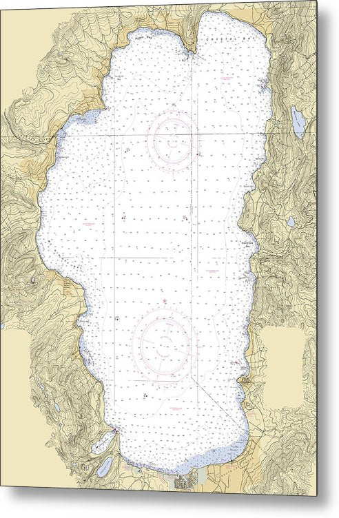 A beuatiful Metal Print of the Tahoe -California Nautical Chart _V6 - Metal Print by SeaKoast.  100% Guarenteed!