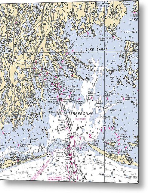 A beuatiful Metal Print of the Terrebonne Bay-Louisiana Nautical Chart - Metal Print by SeaKoast.  100% Guarenteed!