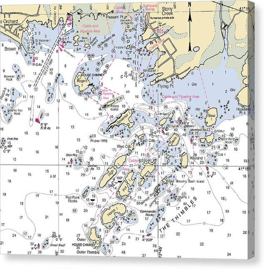 Thimble Islands -Connecticut Nautical Chart _V2 Canvas Print