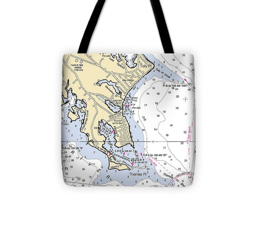 Thomas Point Maryland Nautical Chart Tote Bag