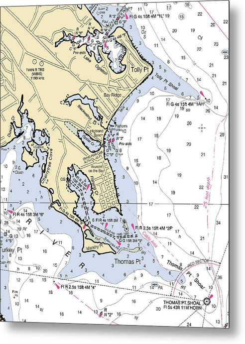 A beuatiful Metal Print of the Thomas Point-Maryland Nautical Chart - Metal Print by SeaKoast.  100% Guarenteed!