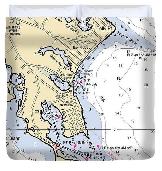 Thomas Point Maryland Nautical Chart Duvet Cover