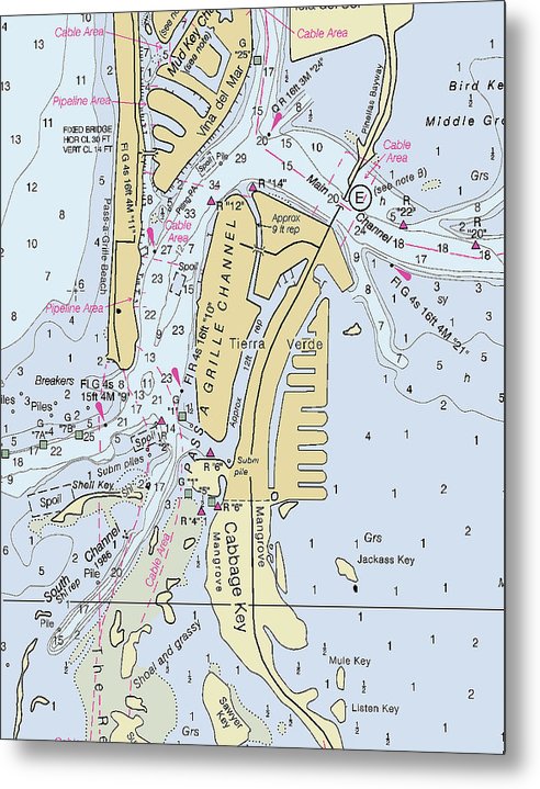 6.5" x 8" Tierra Verde Florida Nautical Chart - Metal Print - SeaKoast